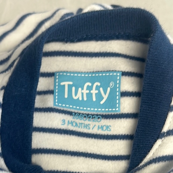 Tuffy - Striped Blue and White baby onesie sleeper with tool design - Picture 2 of 3